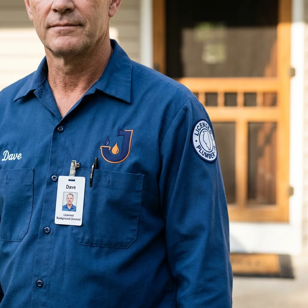 Licensed plumber showing ID badge in Sugar City, ID