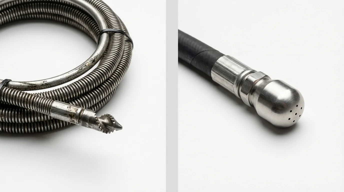 Drain snake cable and hydro jetting nozzle used for drain cleaning in Sugar City, ID