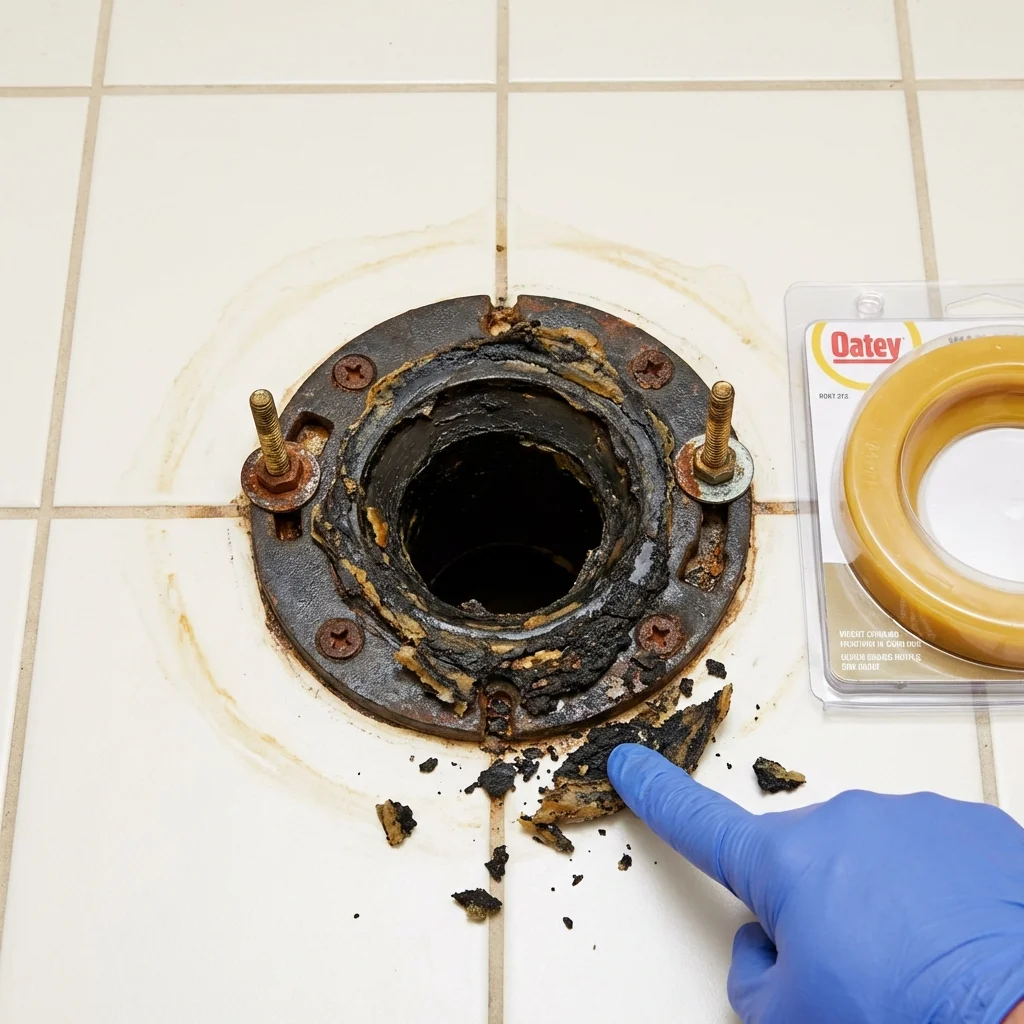 Failed wax ring showing water seepage at the base of a toilet in a Sugar City, ID home