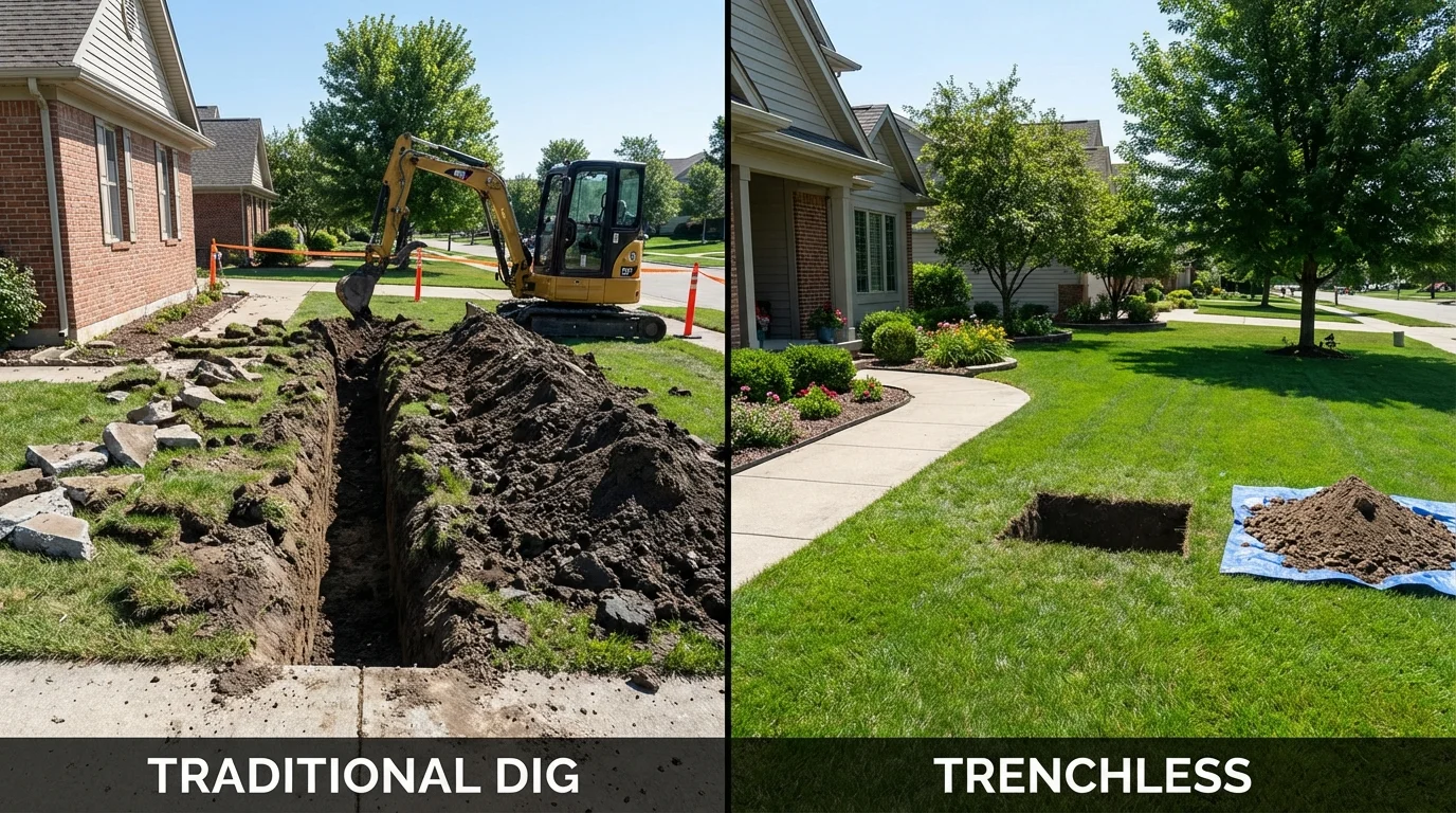 Trenchless sewer repair with minimal yard damage versus traditional excavation in Sugar City, ID